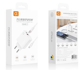 Carregador Completo TurboRápido 25w QC3.0 +USB+Cabo V8 —AGOLD ORIGINAL