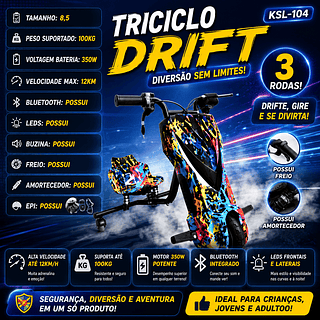 Triciclo elétrico infantil de 8,5 polegadas e 350W com luzes LED, Bluetooth, 3 velocidades e equipamentos de proteção (capacete, joelheiras e cotoveleiras)