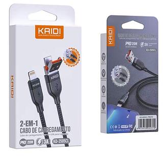 Cabo de Carregador Turbo 20W IPhone 2 Em 1 USB-C / USB Para Lightning Original KAIDI KD-2505CL