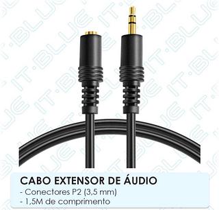 Cabo Extensor Extensao auxilia P2 1 Macho e 1 Femea para fone mp3 som 1.5 Metros