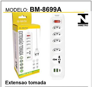 ￼Extensão 4 Tomada 2 Usb 1 Type-C 1 Universal Proteção Led Bivolt Power Filtro De Energia