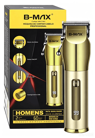 Máquina Cortar Cabelo Profissional Sem Fio Dourada USB LCD Barba Potente Bivolt Silenciosa Alta Qualidade