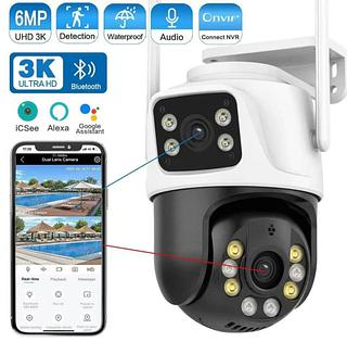 Câmera 6mp 3k Segurança Externa Lente Dupla Rastreamento Zoom