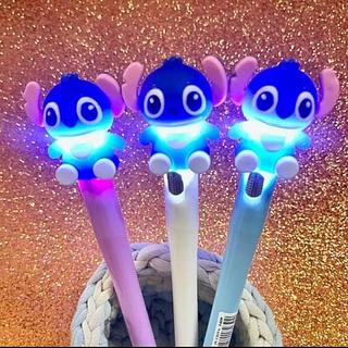 Caneta Stitch Com Led Tinta preta Papelaria Fofa Kawaii 4cores