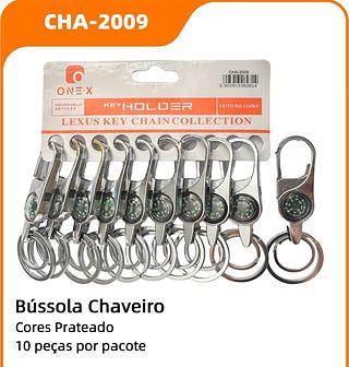 ￼Chaveiro Mosquetão Com Bussola pacote com 10pc