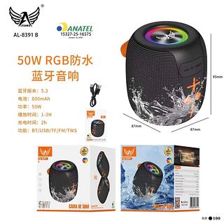 ￼Caixa de som portátil Bluetooth 50W TWS LED/USB/SD/FM com graves potentes