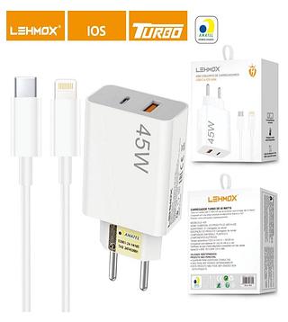 Carregador Turbo 45W Duplo USB-C/Lightning iPhone Lehmox