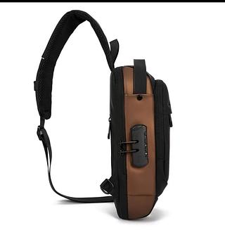 ￼Bolsa Masculina Transversal Pochete Anti-Furto Cadeado USB Impermeável Resistente