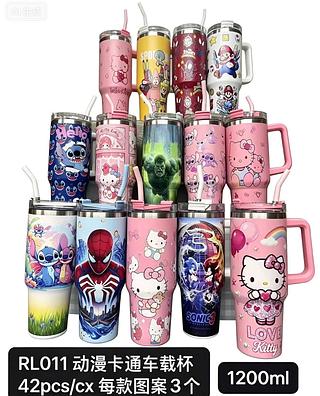 Copo térmico/garrafa com alça e canudo de ferro 1200ML personagens