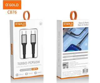 ￼Cabo Tipo c Turbo 60W USB-C Para Tipo C 2 Pontas 1 Metros original A'GOLD Carregamento Rápido