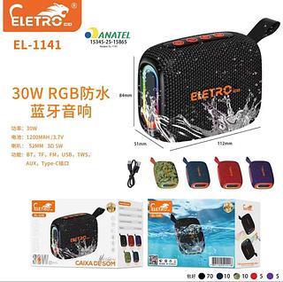 Caixa de Som Bluetooth Portátil LED 30W Prova D'agua com Alça Eletromex
