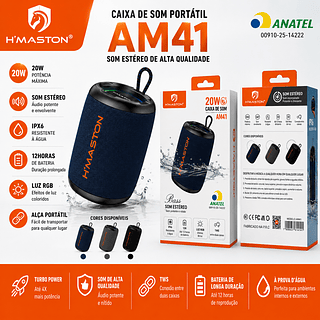 Caixa De Som Portatil 20w Com Led Som Estereo —Hmaston