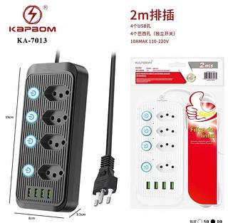 4 Tomadas e 4 USB Extensão Elétrica C/ Cabo de 2 Metros 4 Interruptores Bivolt