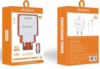 Carregador Completo TurboRápido 30w QC4.0 para typec—AGOLD