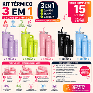 Kit 3 Garrafas Squeeze Motivacionais Garrafa Água Academia Com 1.2L e 800ml e 300ml