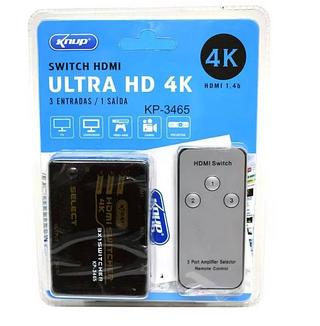 Hub Switch Hdmi 3x1 Ultra Hd 4k Controle Remoto Knup