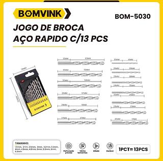 BOMVINK BOM JOGO DE BROCA AÇO RAPIDO C/13 PCS