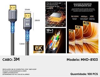 Cabo Hdmi 2.1 8k/60hz 4k/120hz Hdr Uhd 48gbps Hi-speed 3m—TOMATE