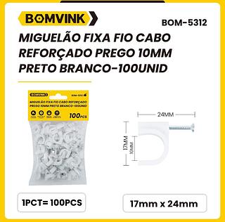 MIGUELÄO FIXA FIO CABO REFORÇADO PREGO 10MM PRETO BRANCO-100UNID