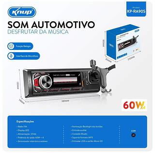 ￼Rádio para Carro Bluetooth MP3 Display LED 60W x4 Com Microfone e Entrada Auxiliar Suporte para Celular