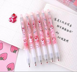NOVO Caneta Morango Pen Rollerball Urso, Alta Aparência, Coração da Menina, Estudantes Rosa, 0,5 azul Escova Exame