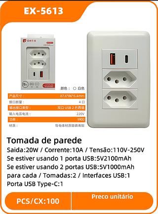 ￼Tomada Parede Entradas Usb 4 em 1 Carregador Universal Dispositivo 2400mah