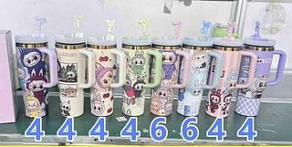 Copo LABUBU Térmico com Canudo 1.2L Inox 1200mL Garrafa com Protetor de Canudo Florido Personalizado Floral