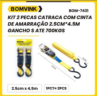 KIT 2 PECAS CATRACA COM CINTA DE AMARRAÇÄO 2.5CM*4.5M GANCHO S ATE 700KGS