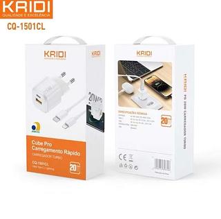 Carregador Turbo 2 entradas USB e Tipo C KAIDI CQ-1501CL Cube Pro 20W GaN com Cabo Tipo-C para Lightning