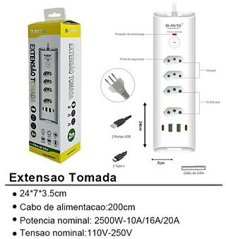 Filtro de linha Regua de Tomadass 4tomadas 2 USB 2Tipo C—BMAX