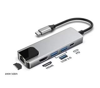 Adaptador Hub Usb Tipo C 5 Em 1 Macbook Pro Hdmi Rede Dock