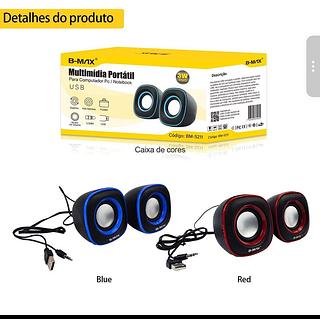 CAIXA DE SOM MULTIMIDIA HAYOM, PARA PC, USB, 3W2, PRETO E AZUL -