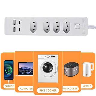 Filtro de linha Jortan de 2 m com 4 tomadas e proteção contra curto-circuito (DPS) 110/220 V jehnny