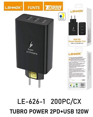 Carregador 120w Rápido Fonte 2 Entrada Tipo C Turbo+usb