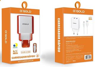 Carregador Completo TurboRápido AGOLD 2 Usb 4.1A iphone