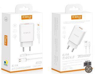 Carregador Turbo 6.0a uma usb 30w para v8–Agold