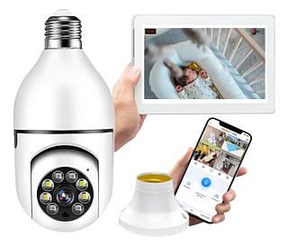 Câmera 8177 Lâmpada Wifi Inteligente Espiã Áudio Bocal Icsee