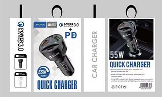 Fonte De Celular Veicular Turbo 55w 3 Portas-2 Usb 1 Pd