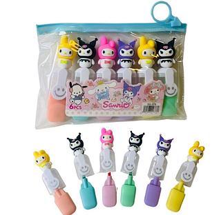 Kit marca texto Kuromi caneta de papelaria fofa kawaii 6 cores caneta