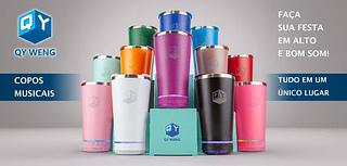 Marca QY，Copo Termico 420ml com Caixa Som Bluetooth Tampa Abridor