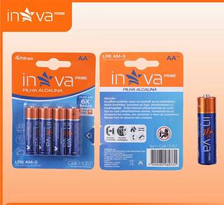 KIT 4 pilhas AA alcalina dura 6x mais Inova Prime