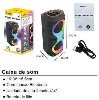 Alto Falante Speaker Sem Fio Festas Ar Livre Música RED RGB Auxiliar