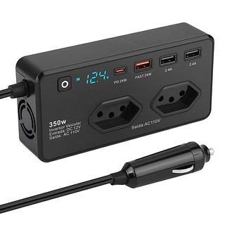 350W Isqueiro Do Carro Plug Conversor De Tensão 2 USB 2 Tipo-C Porta Veículos Carregamento Rápido Portátil Energia—110V