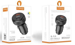 ￼Carregador Veicular Turbo 60W 9.1A com Exibição de LED CJ12-4 A' Gold Carregador Para Carro