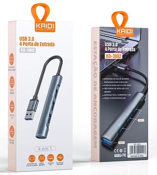 USB 3.0 4 Porta de Entrada com Saida USB Kaidi KD-3802