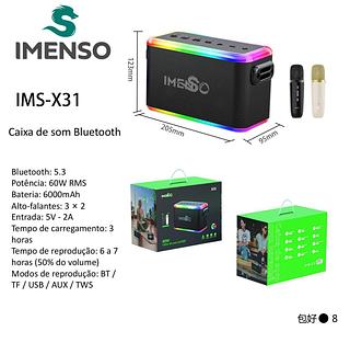 Caixa De Som Portátil Bluetooth Imenso X29 60W Ipx4 C/ 2 Mic 100% ORIGINAL