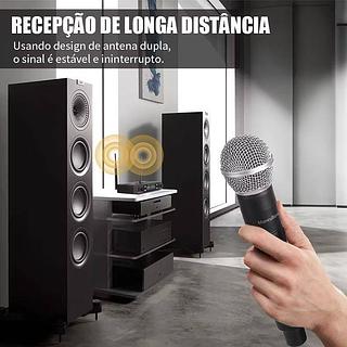 Microfone Sem Fio Profissional Duplo Recarregável Para Sistemas De Karaokê