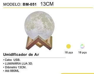 Umidificador Abajur Lua Cheia 3d Led 880ml C/suporte Madeira