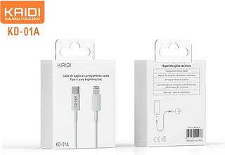￼Cabo USB turbo Tipo-C p/ Lightning (1m) Kaidi Branco