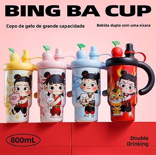 Copo Térmico Grande Capacidade 800ml Aço Inox Série Nezha com Canudo